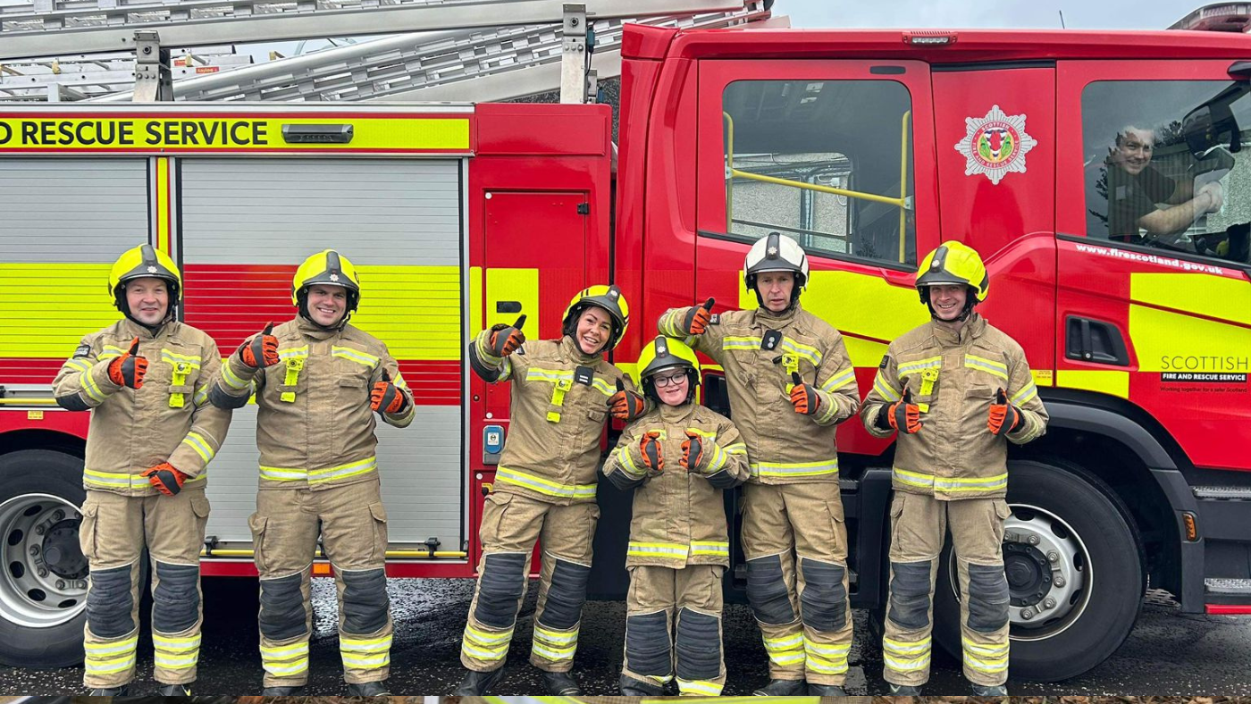 Ethan Rowan with the crew at Livingston Fire Station